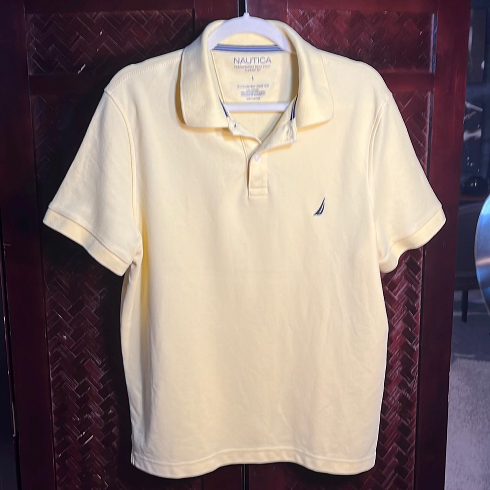 Men’s large, Nautica polo, yellow and blue.
